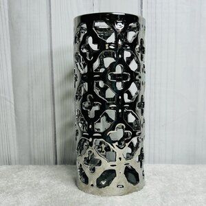 Apropos Modern Style Trellis 10.5" Tall Pillar Candle Holder Metallic Silver